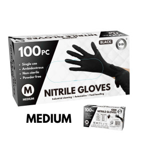 100pc Medium Powder Free Black Nitrile Gloves