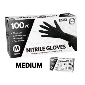 100pc Medium Powder Free Black Nitrile Gloves