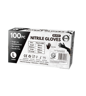 100pc Large Powder Free Black Nitrile Gloves