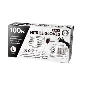 100pc Large Powder Free Black Nitrile Gloves