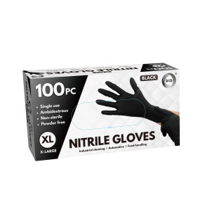 100pc x-Large Powder Free Black Nitrile Gloves
