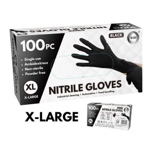 100pc x-Large Powder Free Black Nitrile Gloves