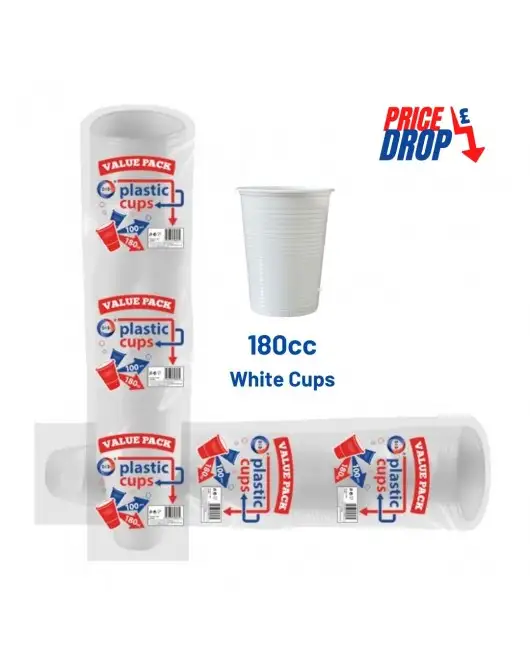 100pc 180Cc White Plastic Cups