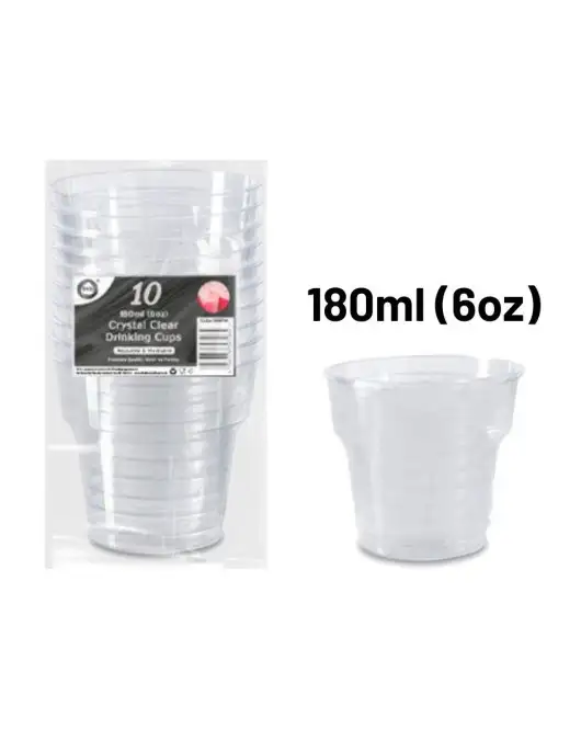 10pc Reusable 180ml (6Oz) Crystal Clear Drinking Cups