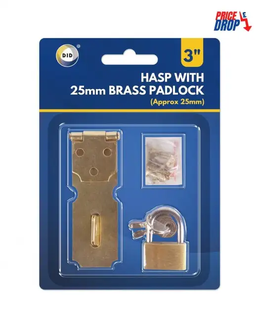 3" Hasp with 25mm Brass Padlock