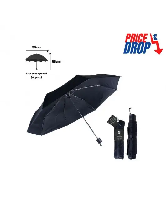 3 Fold Mini Umbrella with Cover - Black Handle